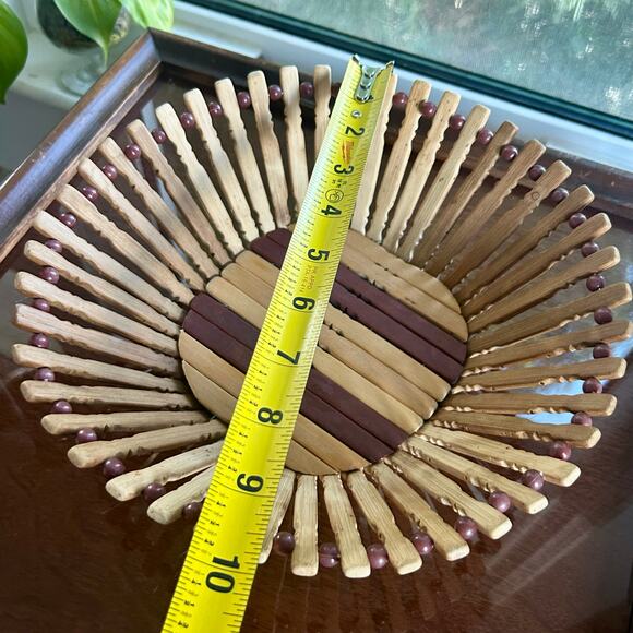 Vintage Wooden Bamboo Fruit Bowl Two-Tone Basket 10" - Picture 5 of 7